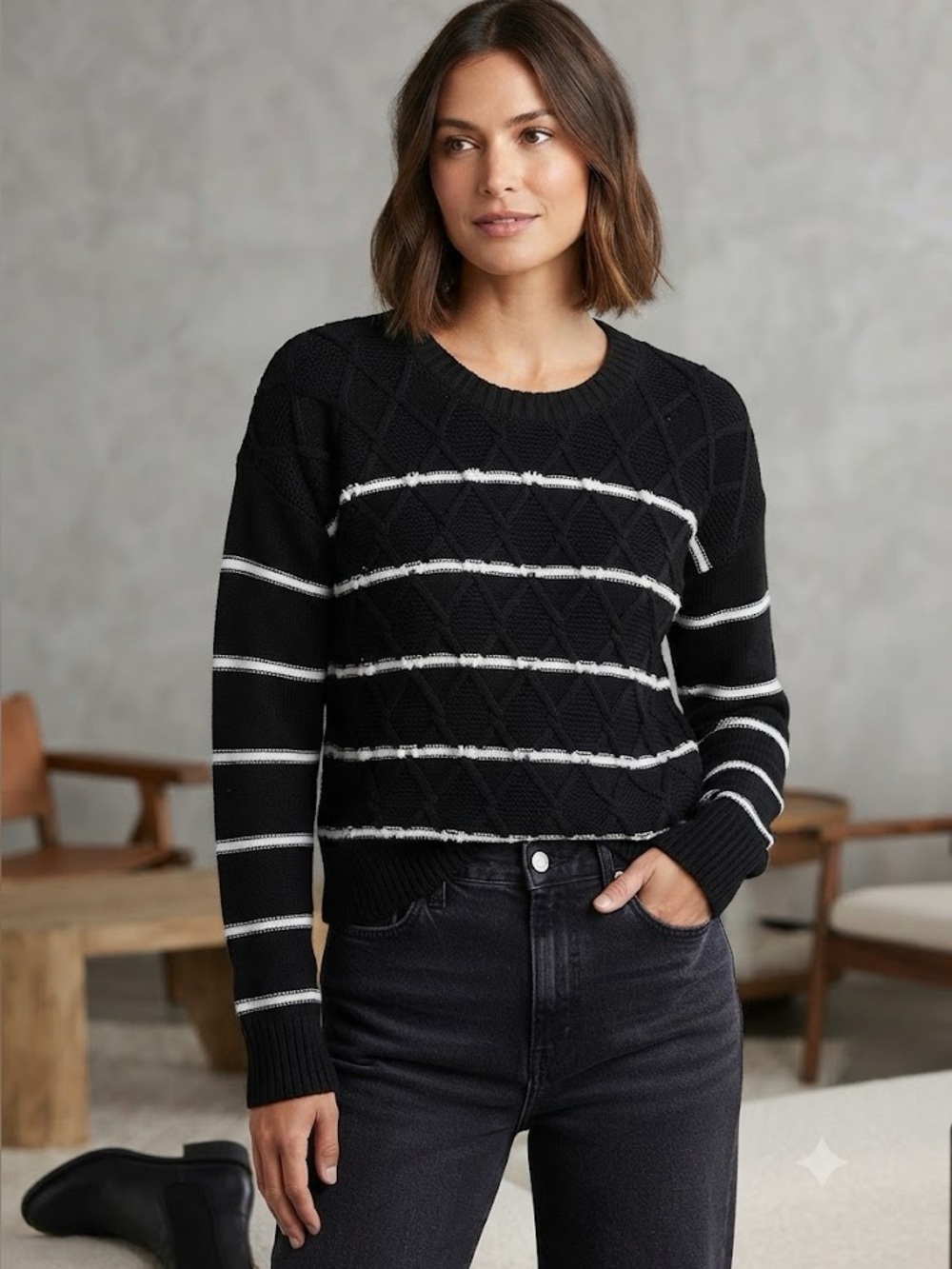 Bearpaw Black White Striped Sweater Size XXL
